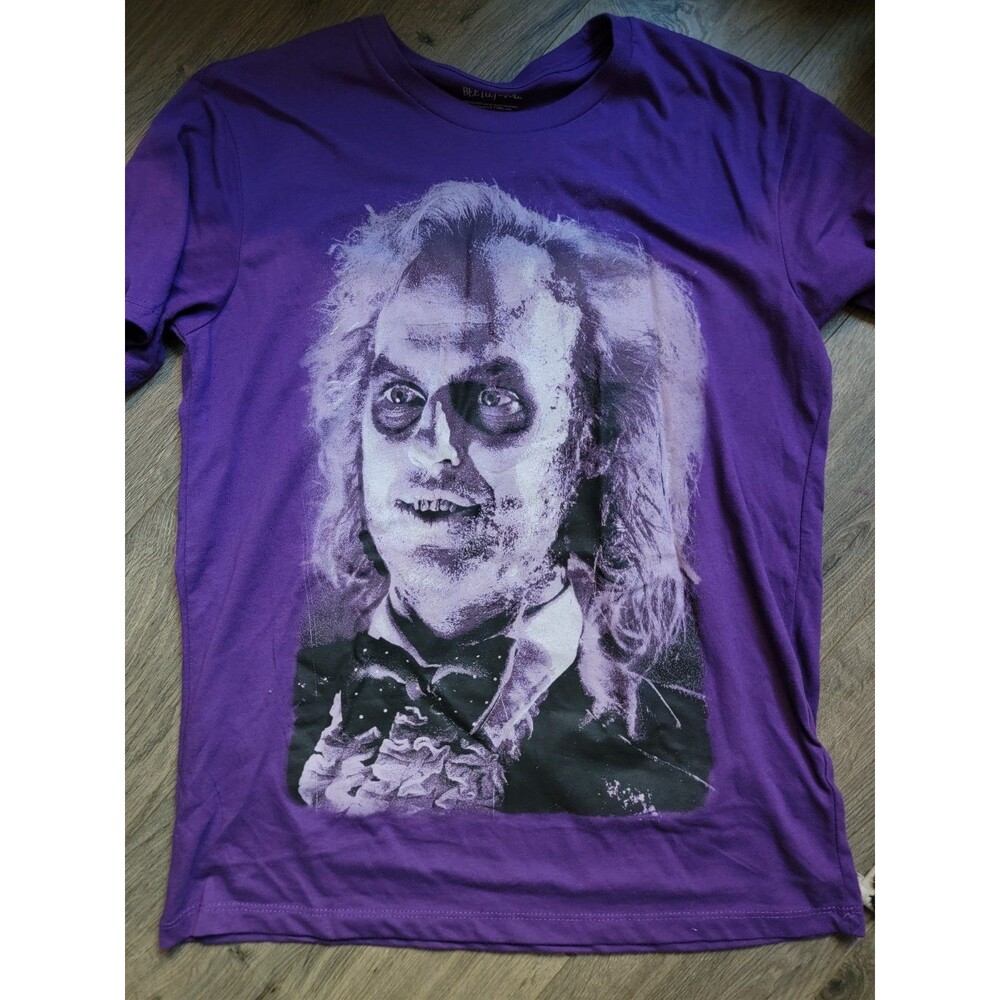 Beetlejuice Men's Purple Graphic Face Shirt Size M (38-40) Horror  EUC